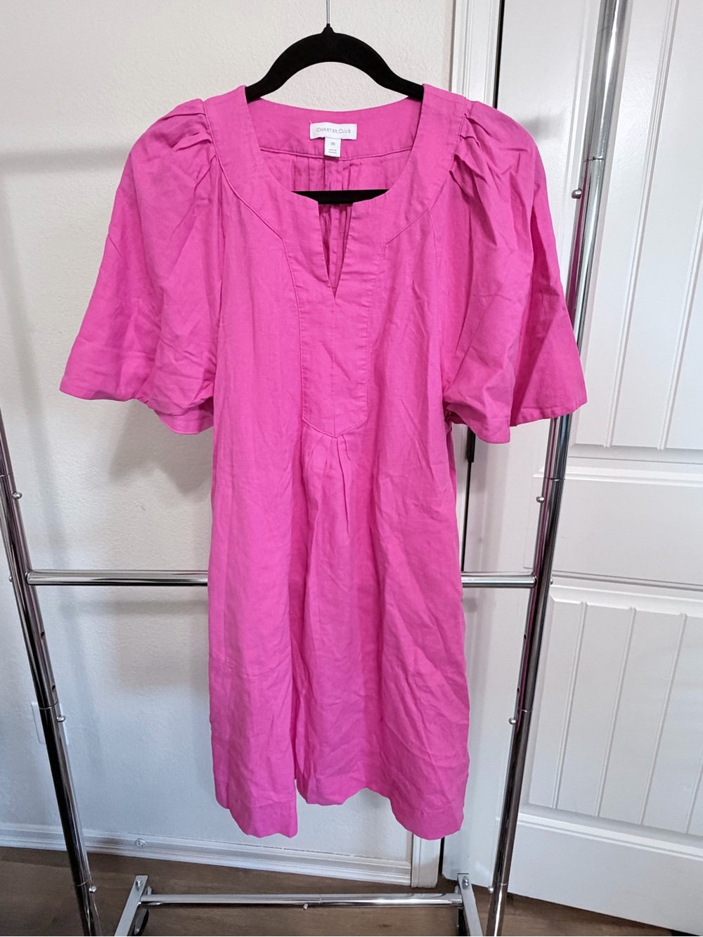 Pink Puff-Sleeve Tunic Dress